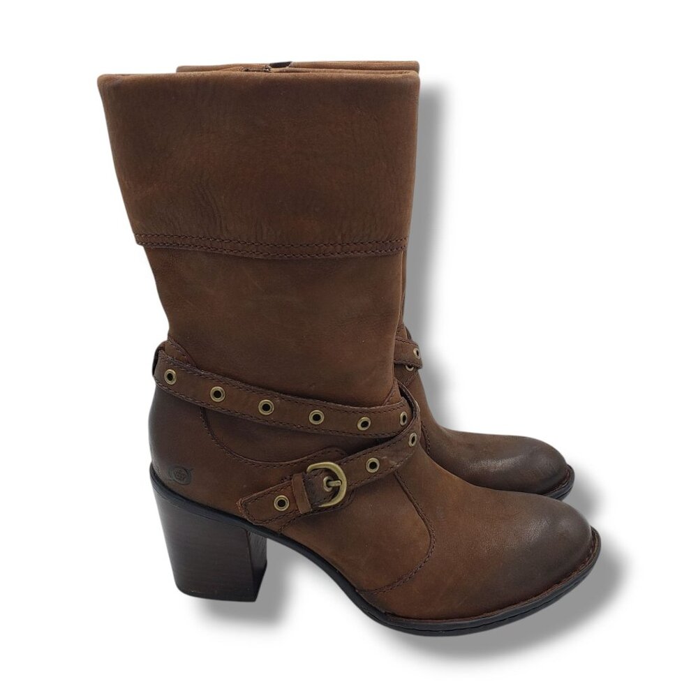 Born Gilary Moto Boots Womens‎ 8.5 Brown Leather Mid Biker Moto STAIN